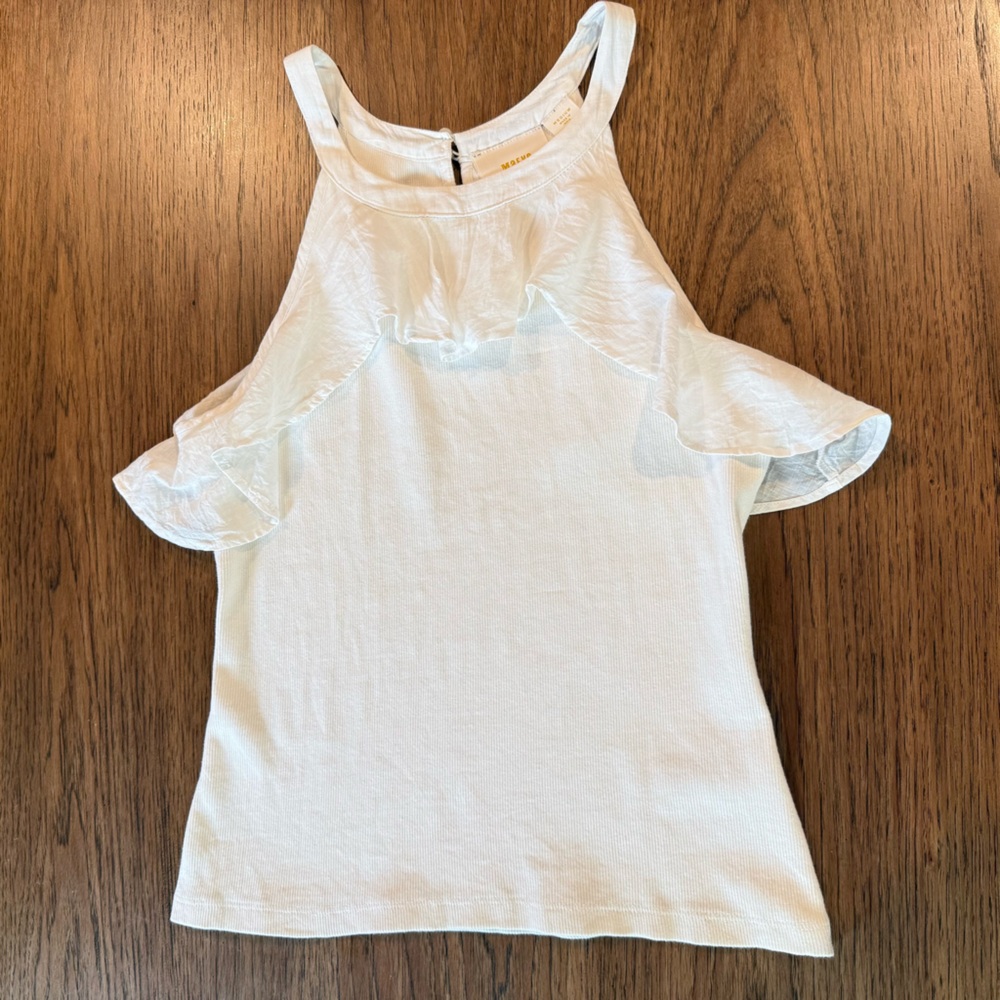 Maeve Top Womens M Medium White Ruffle Flap Ribbed Halter Neck Anthropologie